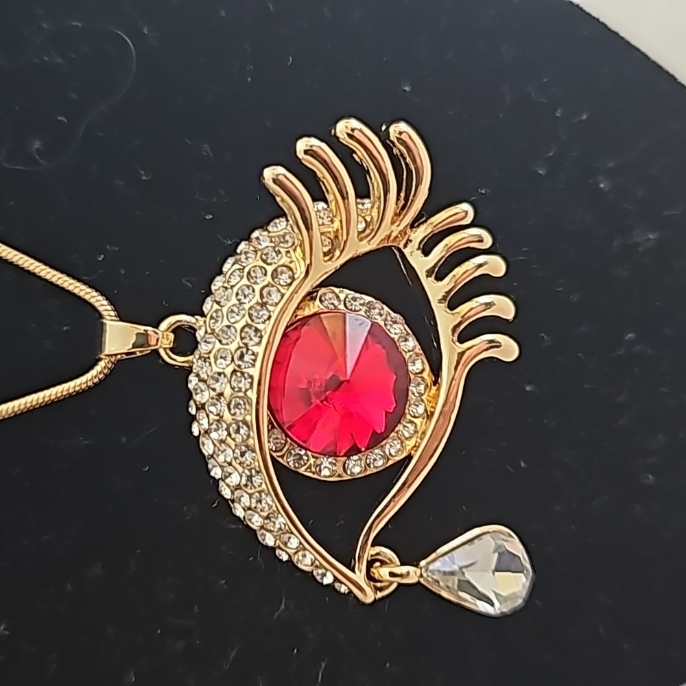 Crystal Tear Drop Evil Eye Statement Necklace - Picture 9 of 17